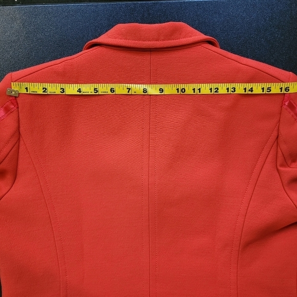 J Crew Red Poly / Wool Blend Button Front Cropped Blazer w/ Arm Stripe - Sz L/12 - Picture 15 of 16